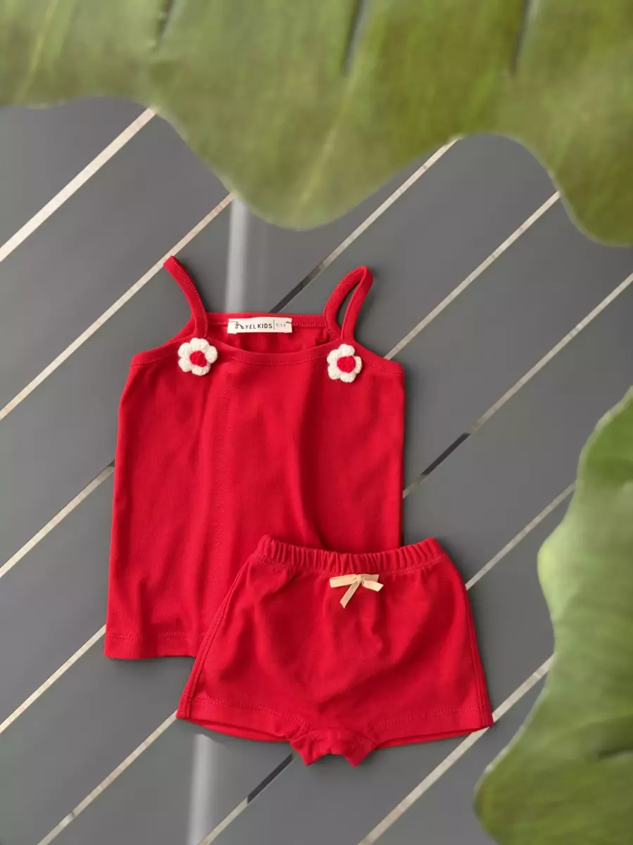 تاپ و شورتک گل برجسته کد 100088